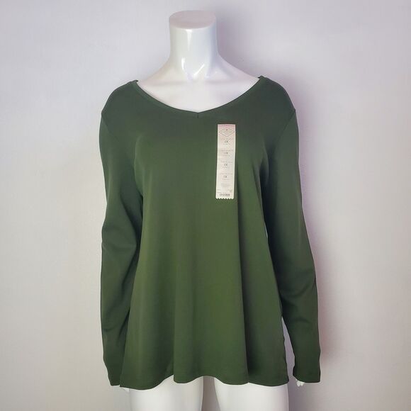 FLASH SALE NEW St. John's Bay Plus Size Green Long-Sleeved Shirt - Picture 1 of 5